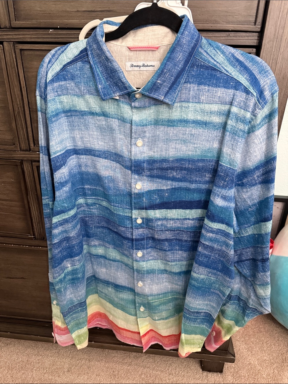 Tommy Bahama Blue Multi-Stripe Linen-Blend Button-Down Shirt